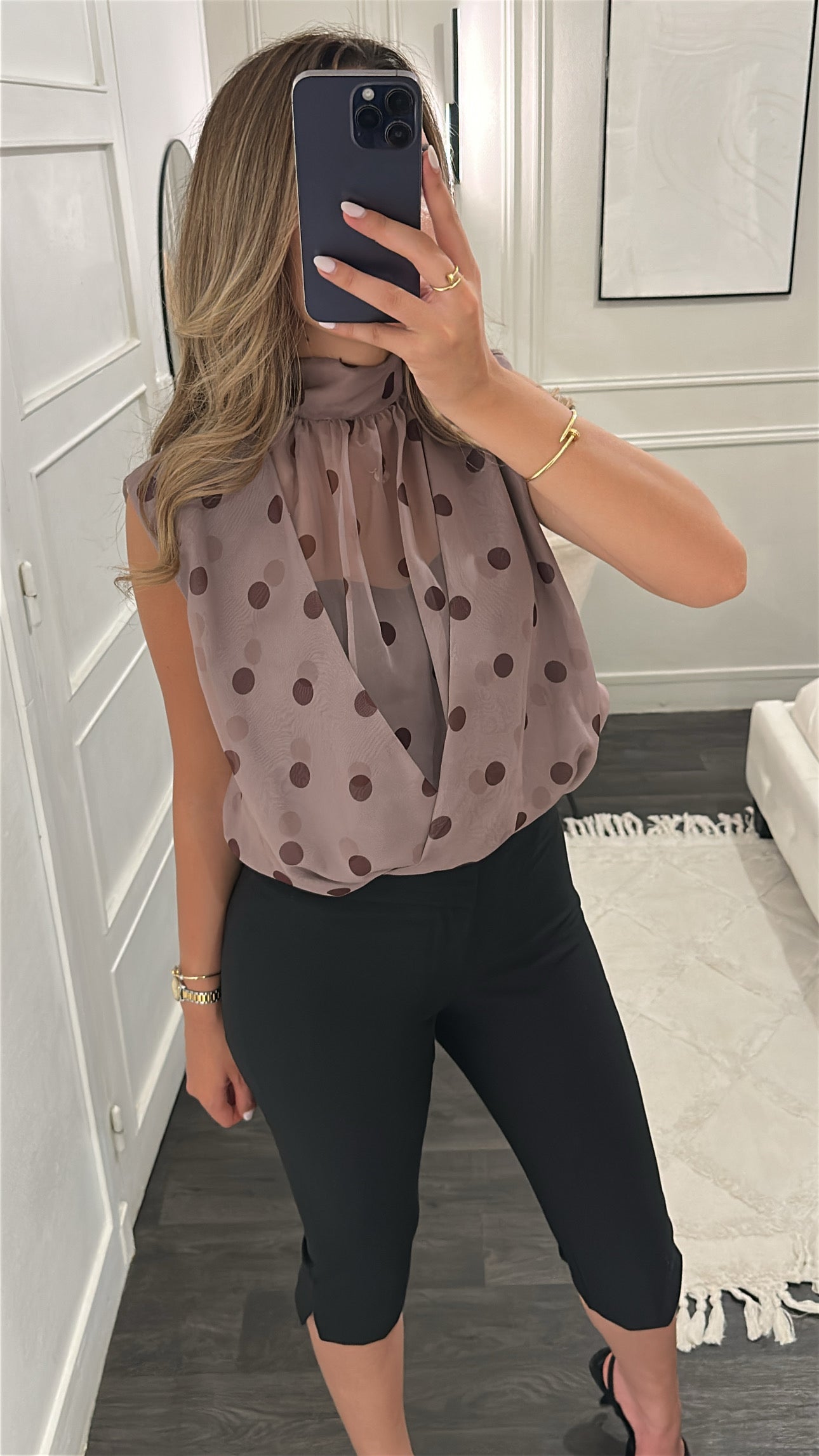 Blouse à Pois Taupe