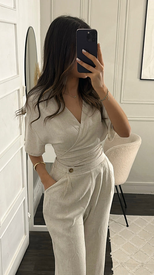 Top Cache Cœur en Lin Beige