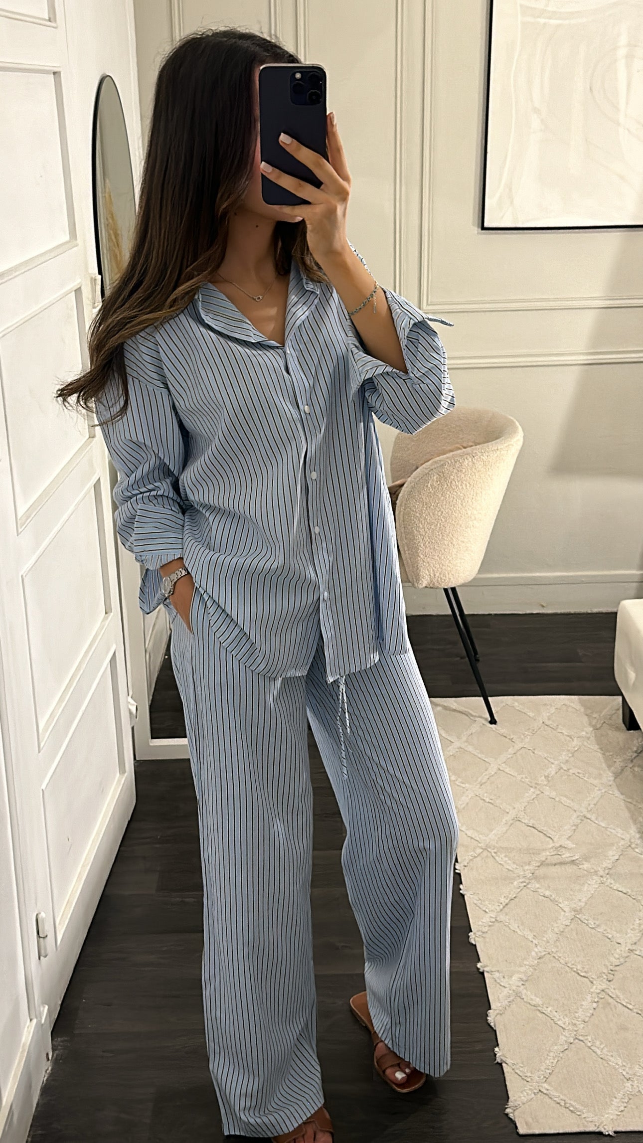 Ensemble Rayé Dos Nu Bleu