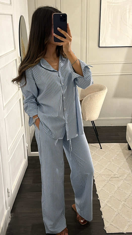 Ensemble Rayé Dos Nu Bleu