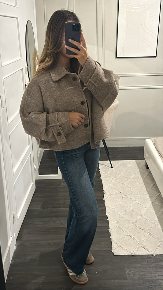 Manteau court 100% Laine Fait Main Hanna Taupe