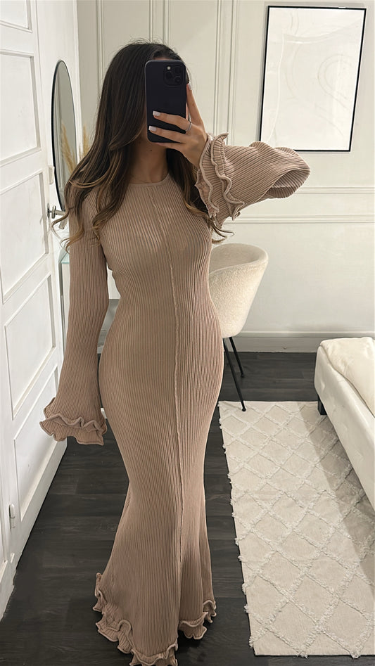 Robe Longue en Maille Beige