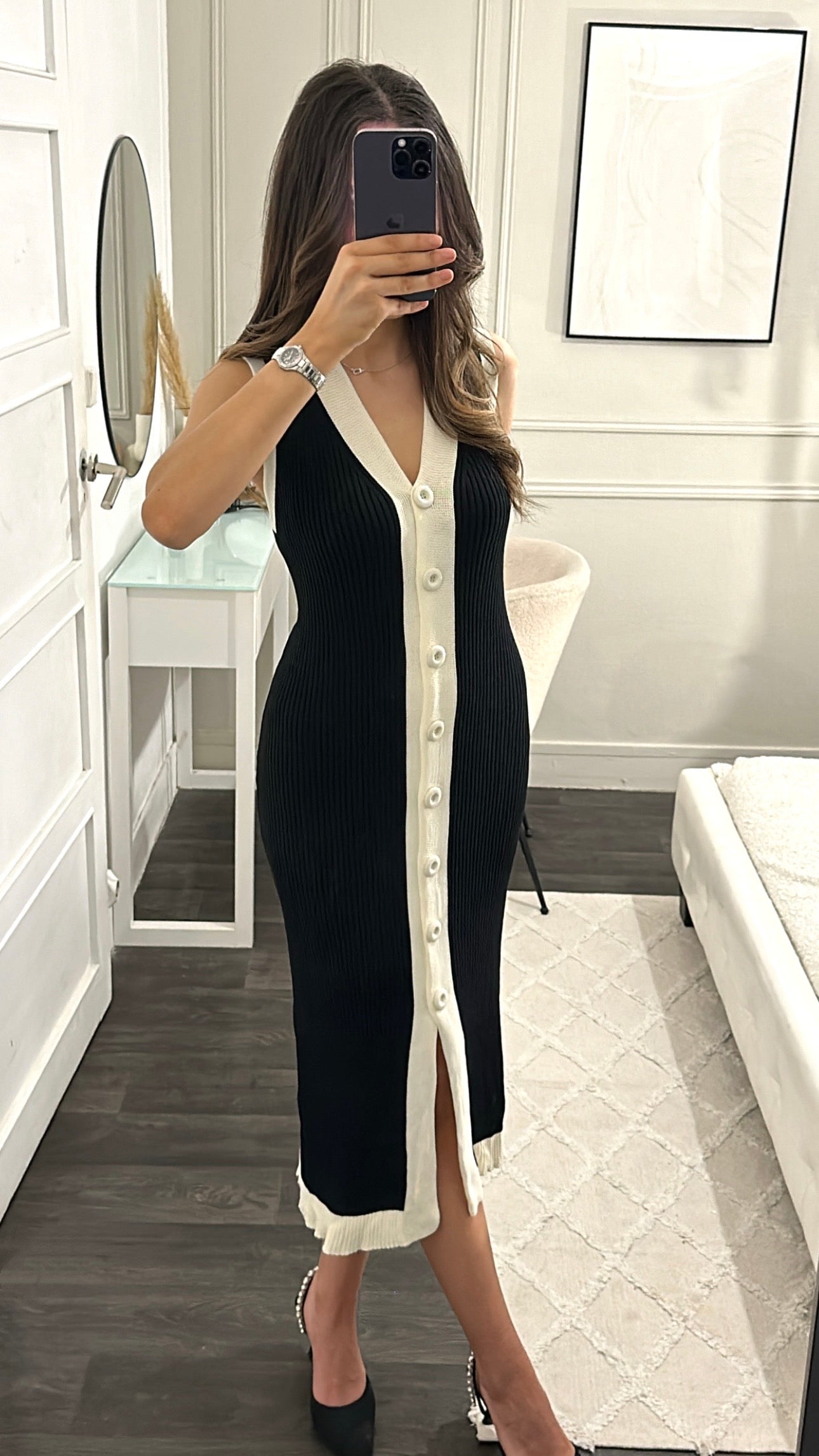 Robe Liseré Boutonnée Noir