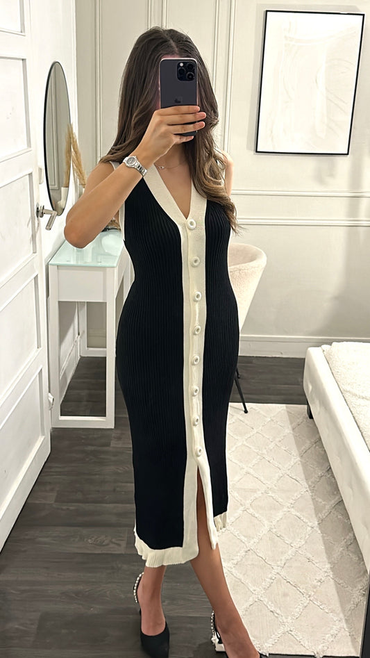 Robe Liseré Boutonnée Noir