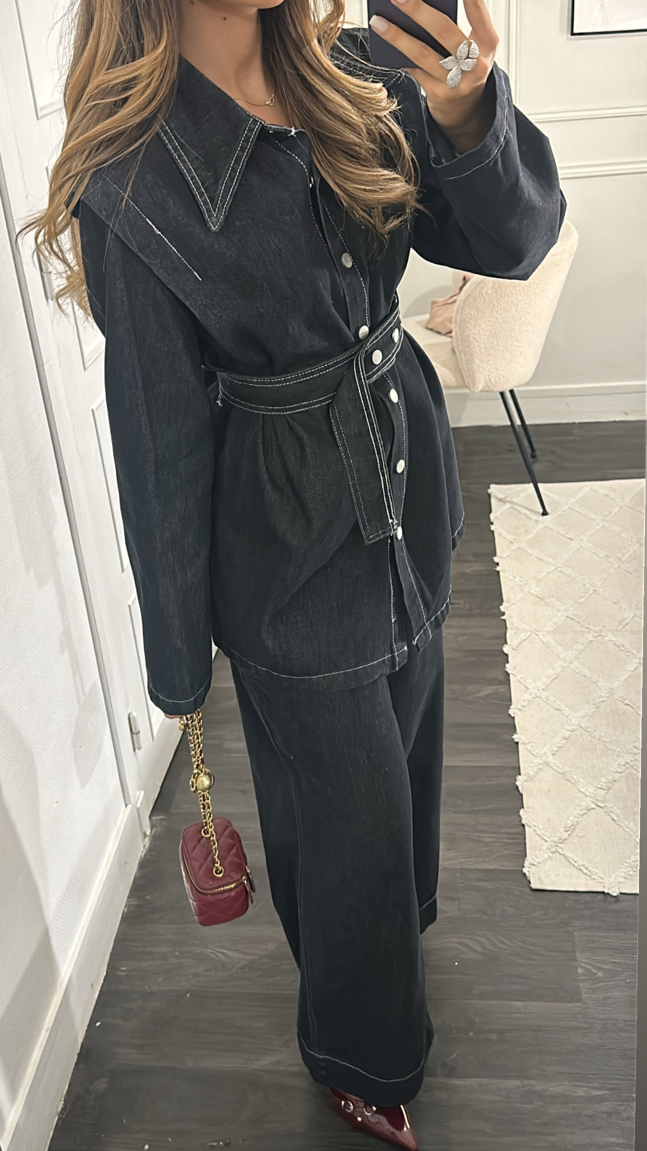 Ensemble en Jean Noir cintré