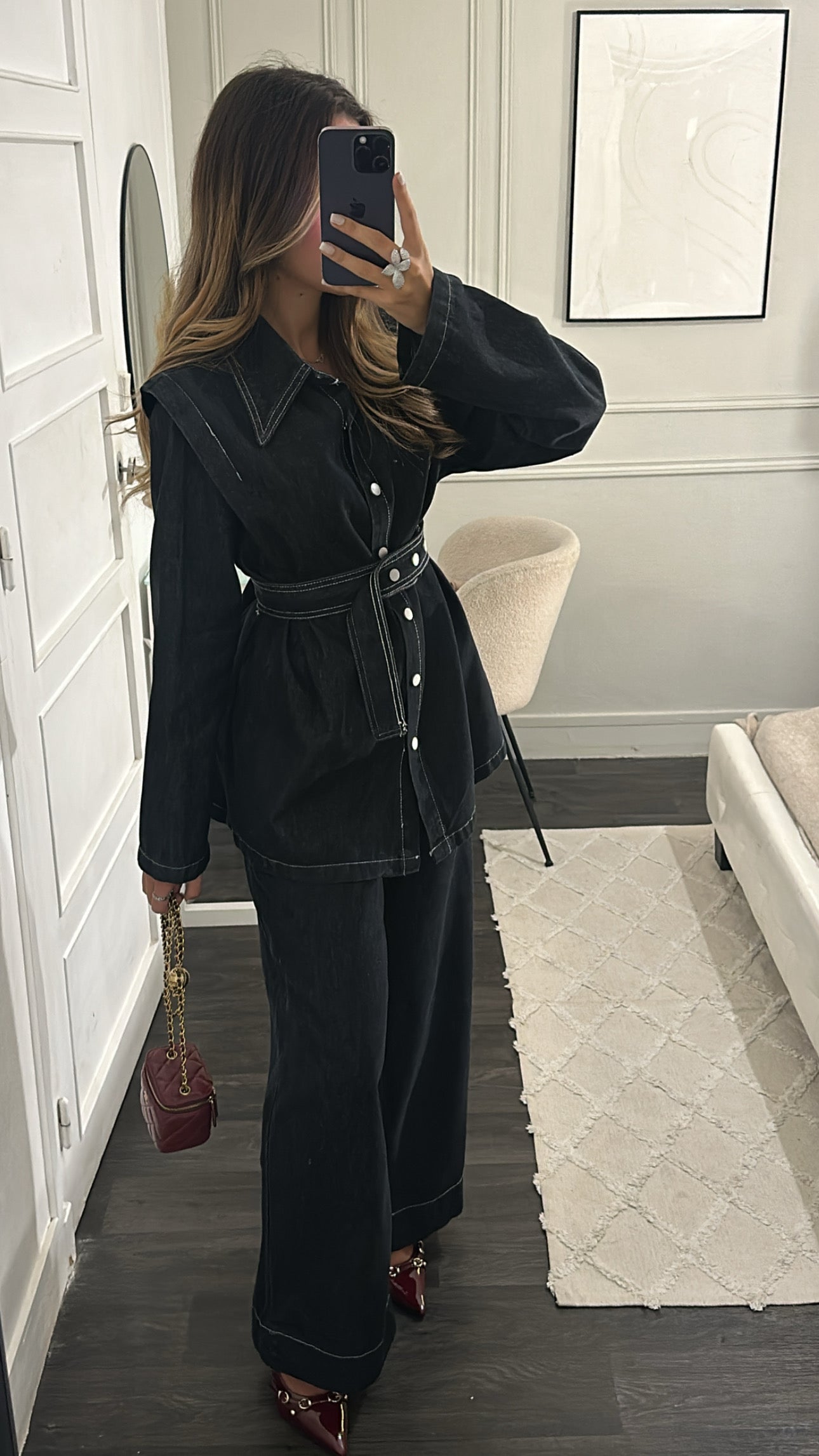 Ensemble en Jean Noir cintré